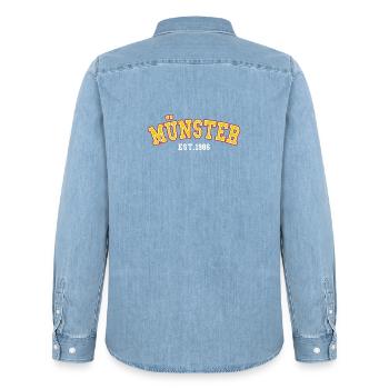 Münster gegründet 1986 - Männer Jeanshemd Organic von Stanley/Stella - verwaschenes Hellblau - Hinten - AI Model Male 185 light (185cm)