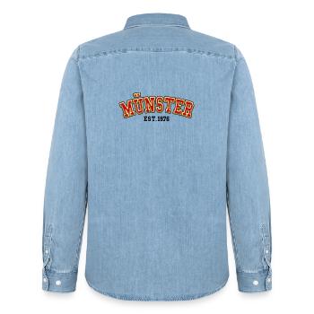Münster gegründet 1976 - Männer Jeanshemd Organic von Stanley/Stella - verwaschenes Hellblau - Hinten - AI Model Male 185 light (185cm)