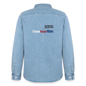 Echtes Schaumburger Mädel Niedersachsen - Männer Jeanshemd Organic von Stanley/Stella - verwaschenes Hellblau - Hinten - AI Model Male 185 light (185cm)