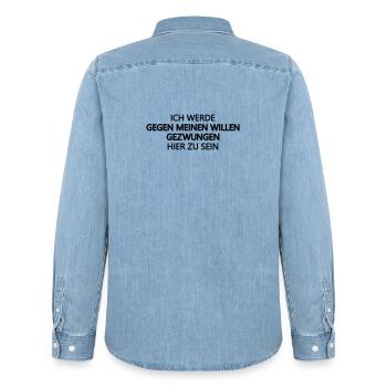 zwingen Zwang, launisch angepisst, asozial, Ironie - Männer Jeanshemd Organic von Stanley/Stella - verwaschenes Hellblau - Hinten - AI Model Male 185 light (185cm)