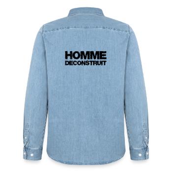 Homme déconstruit - Chemise en denim homme bio Stanley/Stella - bleu clair délavé - Dos - AI Model Male 185 light (185cm)