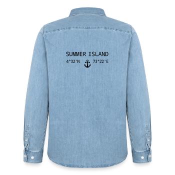 Summer Island Malediven - Männer Jeanshemd Organic von Stanley/Stella - verwaschenes Hellblau - Hinten - AI Model Male 185 light (185cm)