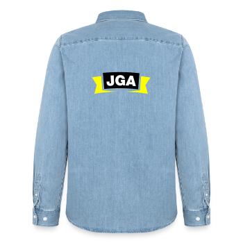 Bachelor Party Emblem / Logo - Men’s Organic Denim Shirt by Stanley/Stella - light wash - Back - AI Model Male 185 light (185cm)
