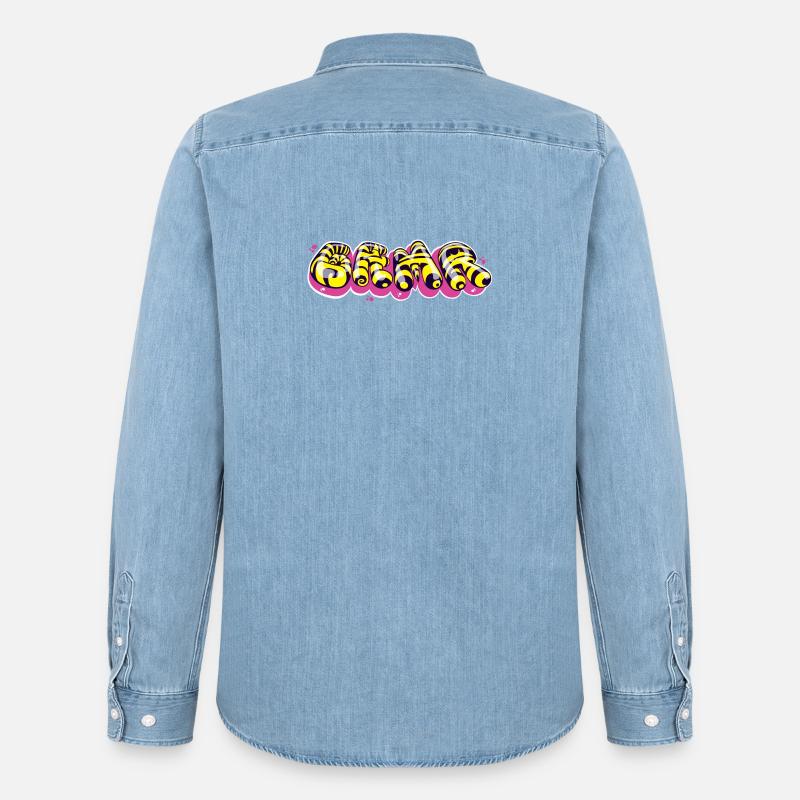 Farbenfrohes Textdesign im Graffiti-Stil - Männer Jeanshemd Organic von Stanley/Stella - verwaschenes Hellblau