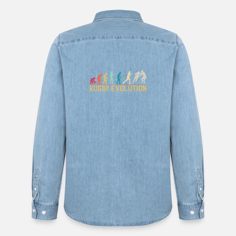 Rugby Evolution Silhouette Design - Männer Jeanshemd Organic von Stanley/Stella - verwaschenes Hellblau