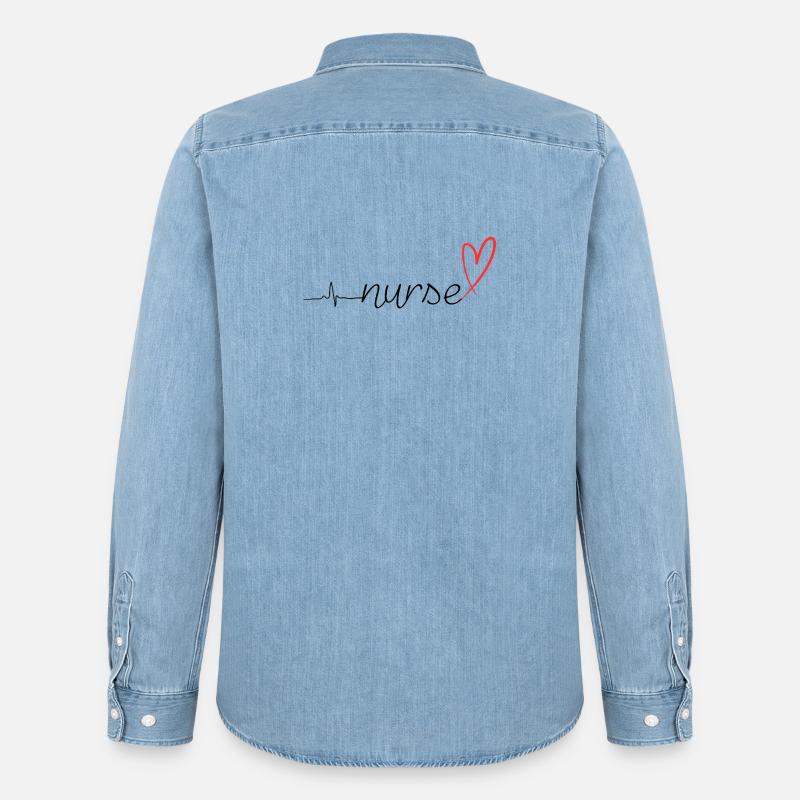Nurse Heartbeat EKG Stethoscope Script Design - Männer Jeanshemd Organic von Stanley/Stella - verwaschenes Hellblau