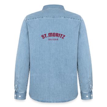 St. Moritz - Suisse - Schweiz - Swiss - Männer Jeanshemd Organic von Stanley/Stella - verwaschenes Hellblau - Hinten - AI Model Male 185 light (185cm)