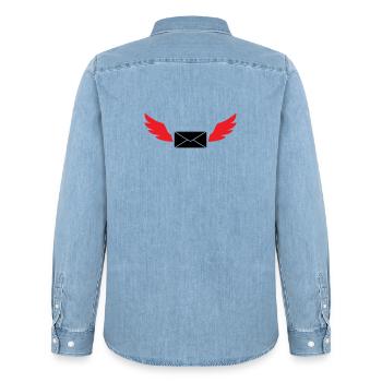 Courrier express enveloppe ailée poste - Chemise en denim homme bio Stanley/Stella - bleu clair délavé - Dos - AI Model Male 185 light (185cm)