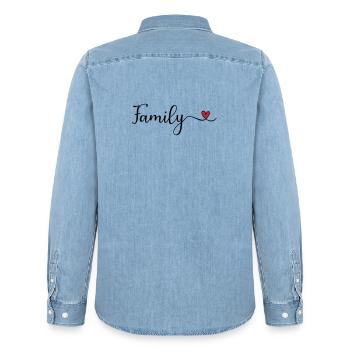 Family Heart - Men’s Organic Denim Shirt by Stanley/Stella - light wash - Back - AI Model Male 185 light (185cm)