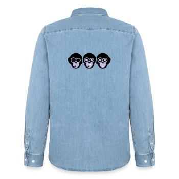 trois singes - Chemise en denim homme bio Stanley/Stella - bleu clair délavé - Dos - AI Model Male 185 light (185cm)