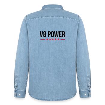 V8 Power - Männer Jeanshemd Organic von Stanley/Stella - verwaschenes Hellblau - Hinten - AI Model Male 185 light (185cm)