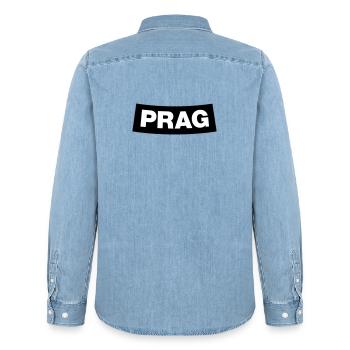 Prague Chapter Element (Bachelor Party MC Rocker Design) - Men’s Organic Denim Shirt by Stanley/Stella - light wash - Back - AI Model Male 185 light (185cm)