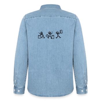Trois batteurs - Chemise en denim homme bio Stanley/Stella - bleu clair délavé - Dos - AI Model Male 185 light (185cm)