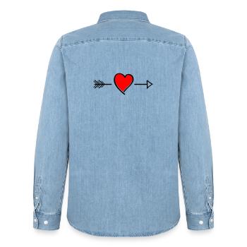 Heart contrast on black - Men’s Organic Denim Shirt by Stanley/Stella - light wash - Back - AI Model Male 185 light (185cm)