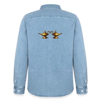 Lampes à huile dorées - Chemise en denim homme bio Stanley/Stella - bleu clair délavé - Dos - AI Model Male 185 light (185cm)