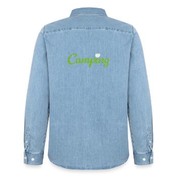 Camping Flower Camper Quotes Hobby Summer Van Life - Men’s Organic Denim Shirt by Stanley/Stella - light wash - Back - AI Model Male 185 light (185cm)
