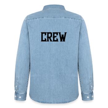 crew_schrift - Men’s Organic Denim Shirt by Stanley/Stella - light wash - Back - AI Model Male 185 light (185cm)