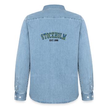 Stockholm gegründet 1996 - Männer Jeanshemd Organic von Stanley/Stella - verwaschenes Hellblau - Hinten - AI Model Male 185 light (185cm)