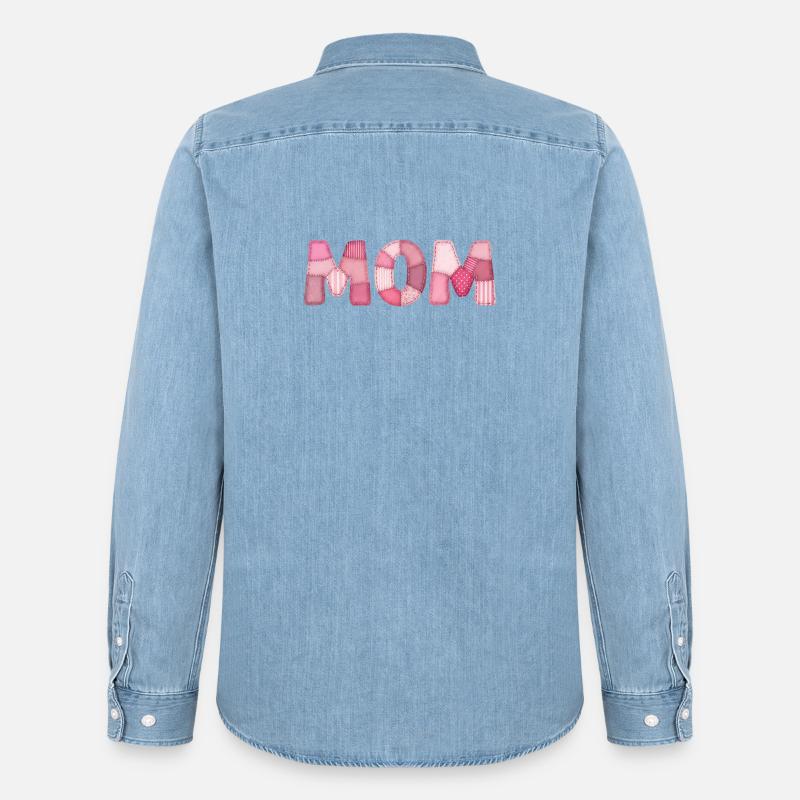 Mom Rosa Patchwork Mutter Motiv - Männer Jeanshemd Organic von Stanley/Stella - verwaschenes Hellblau