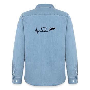 travel love - Männer Jeanshemd Organic von Stanley/Stella - verwaschenes Hellblau - Hinten - AI Model Male 185 light (185cm)