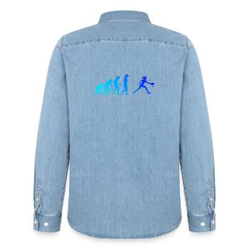 Pickleball tournament design for pickleball game fans - Men’s Organic Denim Shirt by Stanley/Stella - light wash - Back - AI Model Male 185 light (185cm)