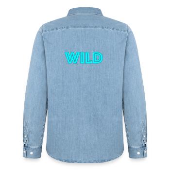 Lettrage néon sauvage - Chemise en denim homme bio Stanley/Stella - bleu clair délavé - Dos - AI Model Male 185 light (185cm)