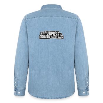 My Purpose Is Greater Than My Pain Sinn Zitat Logo - Männer Jeanshemd Organic von Stanley/Stella - verwaschenes Hellblau - Hinten - AI Model Male 185 light (185cm)