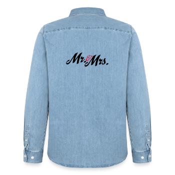 Super design pour les jeunes mariés, M. et Mme - Chemise en denim homme bio Stanley/Stella - bleu clair délavé - Dos - AI Model Male 185 light (185cm)