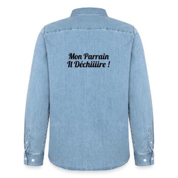 Mon Parrain il déchiiire ! - Chemise en denim homme bio Stanley/Stella - bleu clair délavé - Dos - AI Model Male 185 light (185cm)