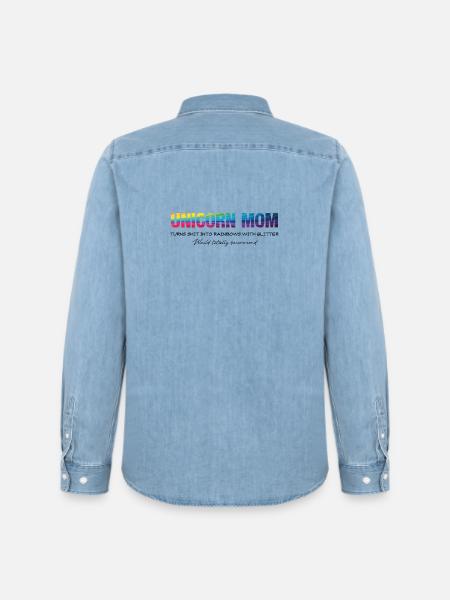 Einhorn Mama Dunkel - Männer Jeanshemd Organic von Stanley/Stella - verwaschenes Hellblau