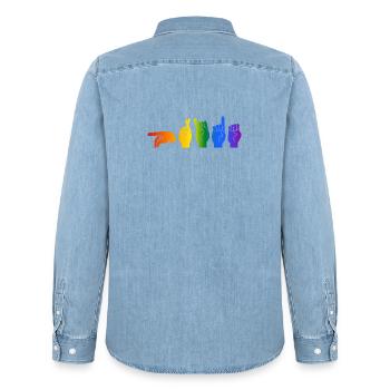 ASL Pride I - Farben der Pride-Flagge - Männer Jeanshemd Organic von Stanley/Stella - verwaschenes Hellblau - Hinten - AI Model Male 185 light (185cm)