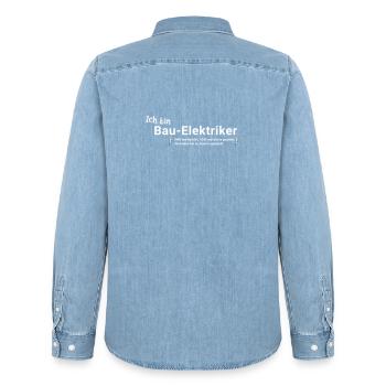 Bau - Elektriker mit Spruch - Männer Jeanshemd Organic von Stanley/Stella - verwaschenes Hellblau - Hinten - AI Model Male 185 light (185cm)