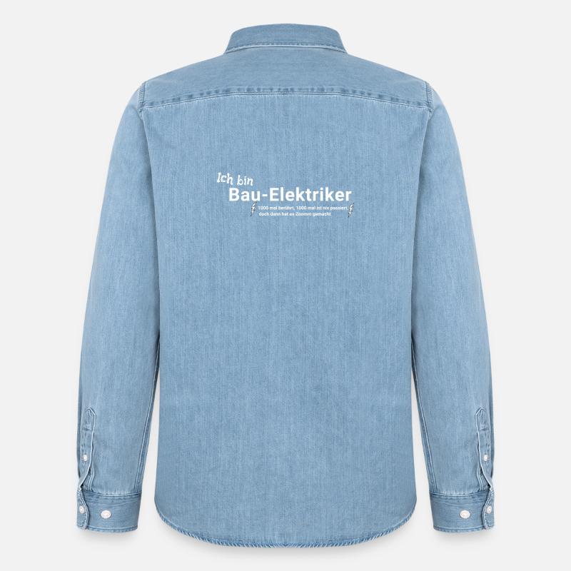 Bau - Elektriker mit Spruch - Männer Jeanshemd Organic von Stanley/Stella - verwaschenes Hellblau