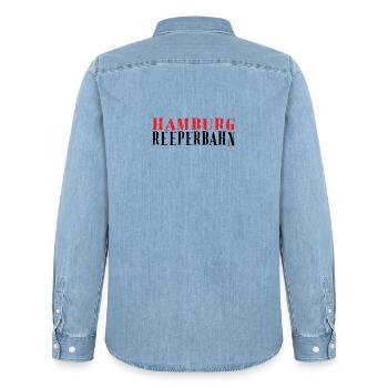 Hamburg Vintage Rubber Stamp - Men’s Organic Denim Shirt by Stanley/Stella - light wash - Back - AI Model Male 185 light (185cm)