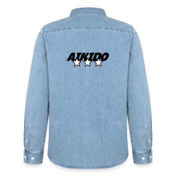 Aikido – Kampfsport – Aikido - Männer Jeanshemd Organic von Stanley/Stella - verwaschenes Hellblau - Hinten - AI Model Male 185 light (185cm)