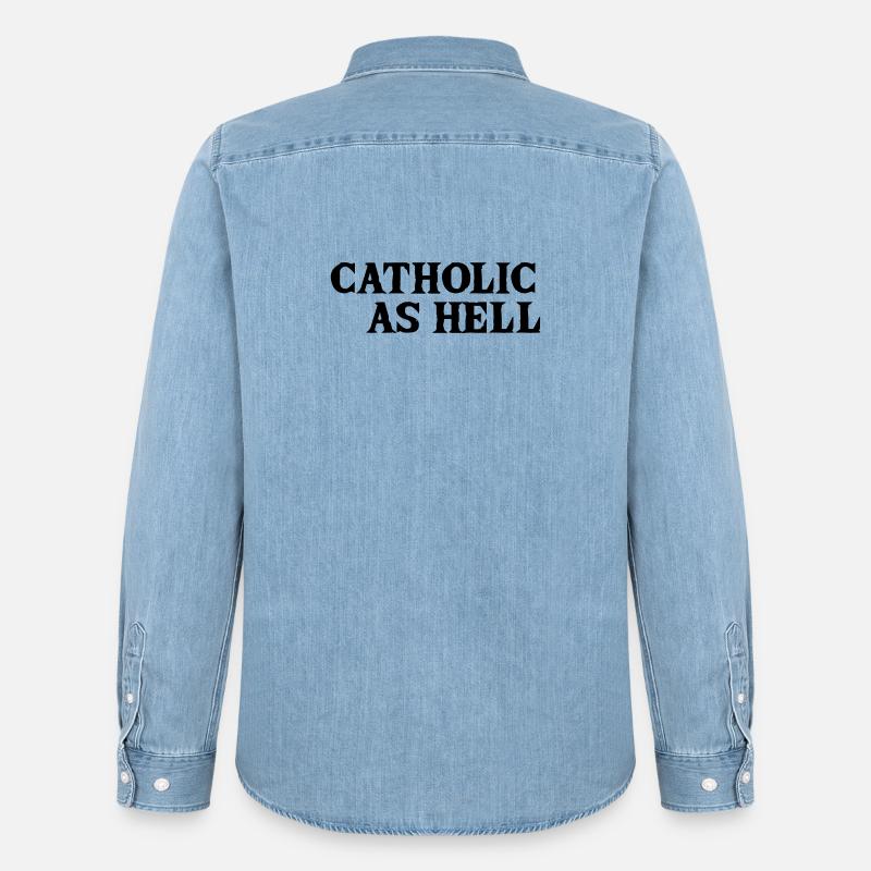 catholic as hell - Männer Jeanshemd Organic von Stanley/Stella - verwaschenes Hellblau