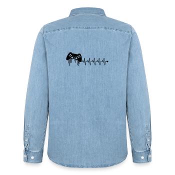 gaming kontroller herzschlag - Männer Jeanshemd Organic von Stanley/Stella - verwaschenes Hellblau - Hinten - AI Model Male 185 light (185cm)
