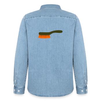 Pilzbürste Werkzeug Sammler - Männer Jeanshemd Organic von Stanley/Stella - verwaschenes Hellblau - Hinten - AI Model Male 185 light (185cm)