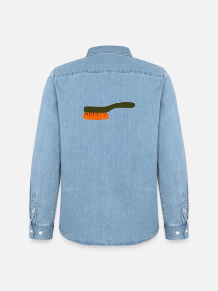 Mushroom Brush Tool Collector - Men’s Organic Denim Shirt by Stanley/Stella - light wash