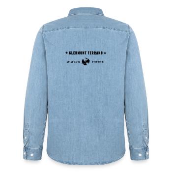Clermont Ferrand France Coordonnées Globe - Chemise en denim homme bio Stanley/Stella - bleu clair délavé - Dos - AI Model Male 185 light (185cm)