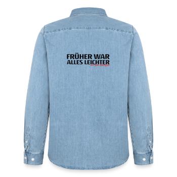 Frueher War Alles Leichter Spruch - Männer Jeanshemd Organic von Stanley/Stella - verwaschenes Hellblau - Hinten - AI Model Male 185 light (185cm)