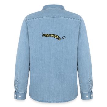 Gestreifte gelbe Raupe - Männer Jeanshemd Organic von Stanley/Stella - verwaschenes Hellblau - Hinten - AI Model Male 185 light (185cm)