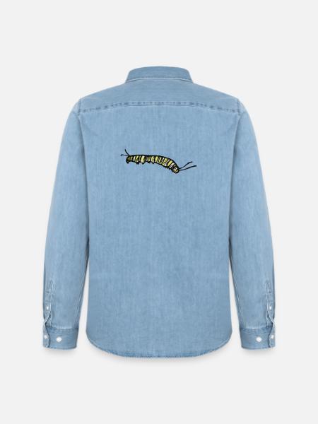 Striped Yellow Caterpillar - Men’s Organic Denim Shirt by Stanley/Stella - light wash