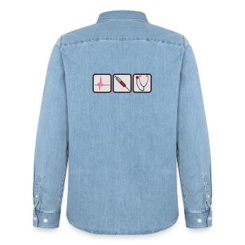 Docteur 3 boutons seringue logo Écoute du stéthoscope - Chemise en denim homme bio Stanley/Stella - bleu clair délavé - Dos - AI Model Male 185 light (185cm)