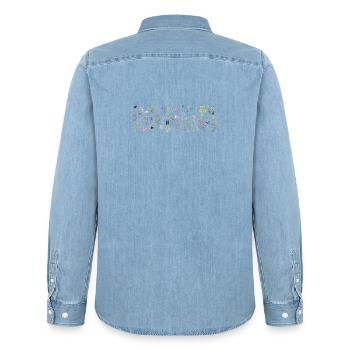 Midnight Bloom Botanischer Druck - Männer Jeanshemd Organic von Stanley/Stella - verwaschenes Hellblau - Hinten - AI Model Male 185 light (185cm)
