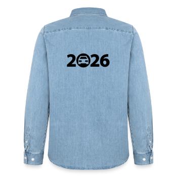Voyage 2026, Road trip 2026, Fêtes 2026 - Chemise en denim homme bio Stanley/Stella - bleu clair délavé - Dos - AI Model Male 185 light (185cm)