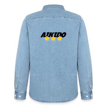 Aikido – Kampfsport – Aikido - Männer Jeanshemd Organic von Stanley/Stella - verwaschenes Hellblau - Hinten - AI Model Male 185 light (185cm)