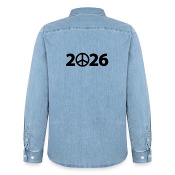 Peace Sign 2026, Freedom 2026, Stop War 2026 - Men’s Organic Denim Shirt by Stanley/Stella - light wash - Back - AI Model Male 185 light (185cm)