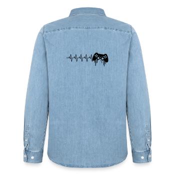Herzschlag gaming kontroller - Männer Jeanshemd Organic von Stanley/Stella - verwaschenes Hellblau - Hinten - AI Model Male 185 light (185cm)
