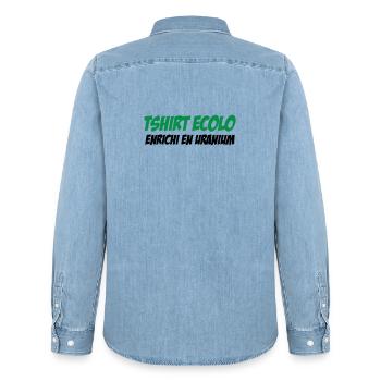 Ecolo Enrichi Uranium Humour Noir - Chemise en denim homme bio Stanley/Stella - bleu clair délavé - Dos - AI Model Male 185 light (185cm)